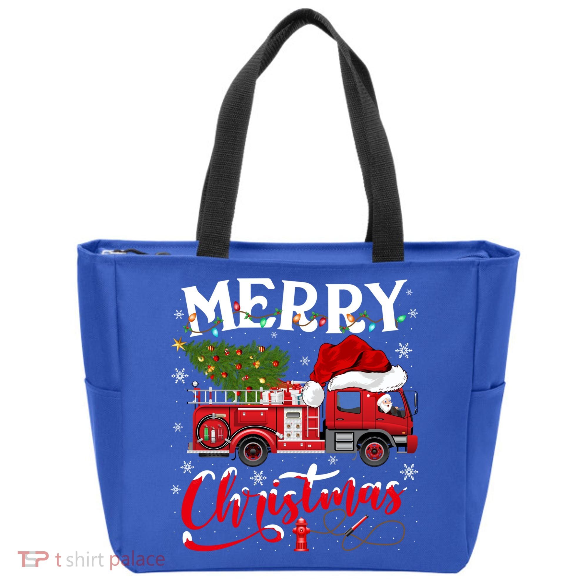 Fire Truck Xmas Tree Fire Firefighter Merry Christmas Gift Tote Bag