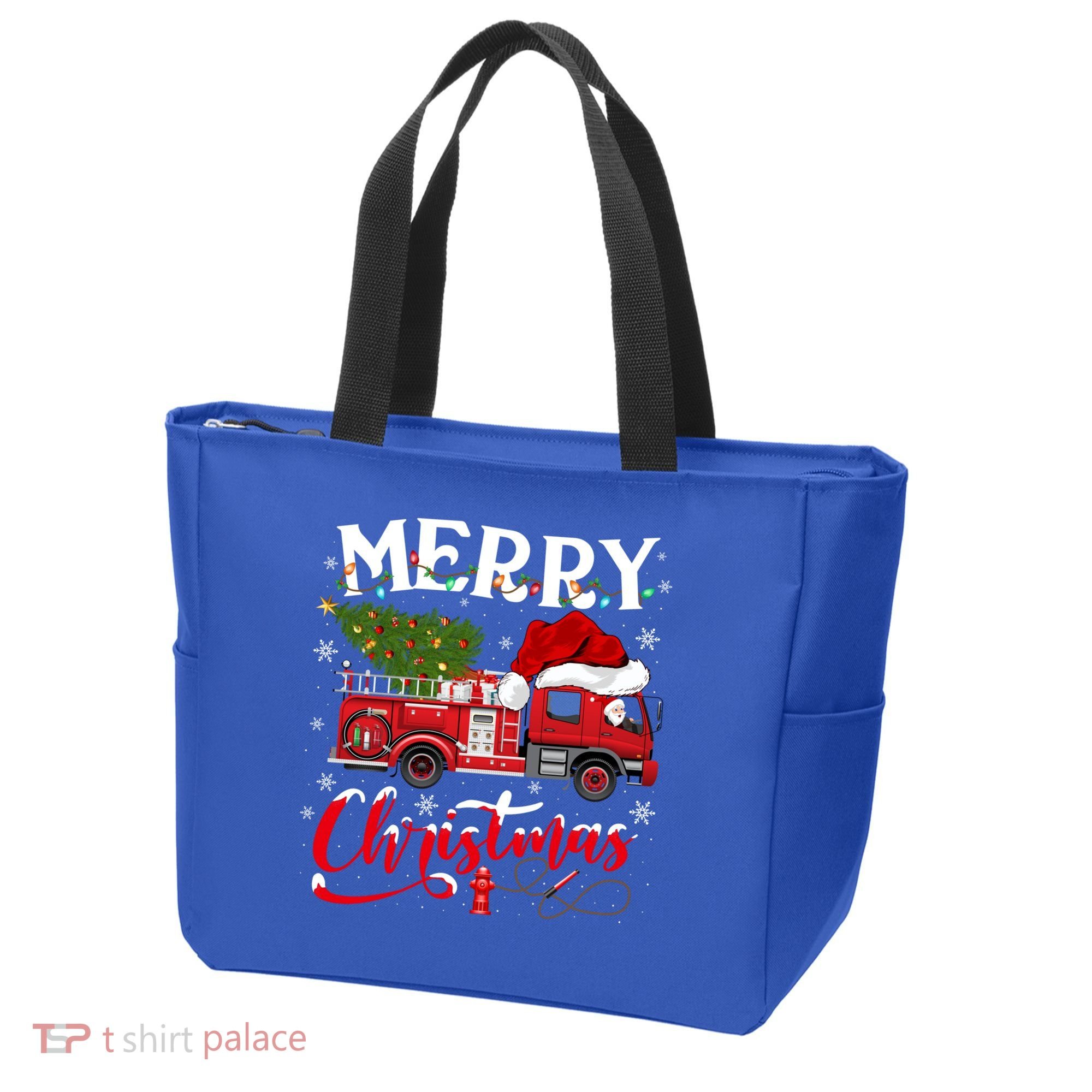 Fire Truck Xmas Tree Fire Firefighter Merry Christmas Gift Tote Bag