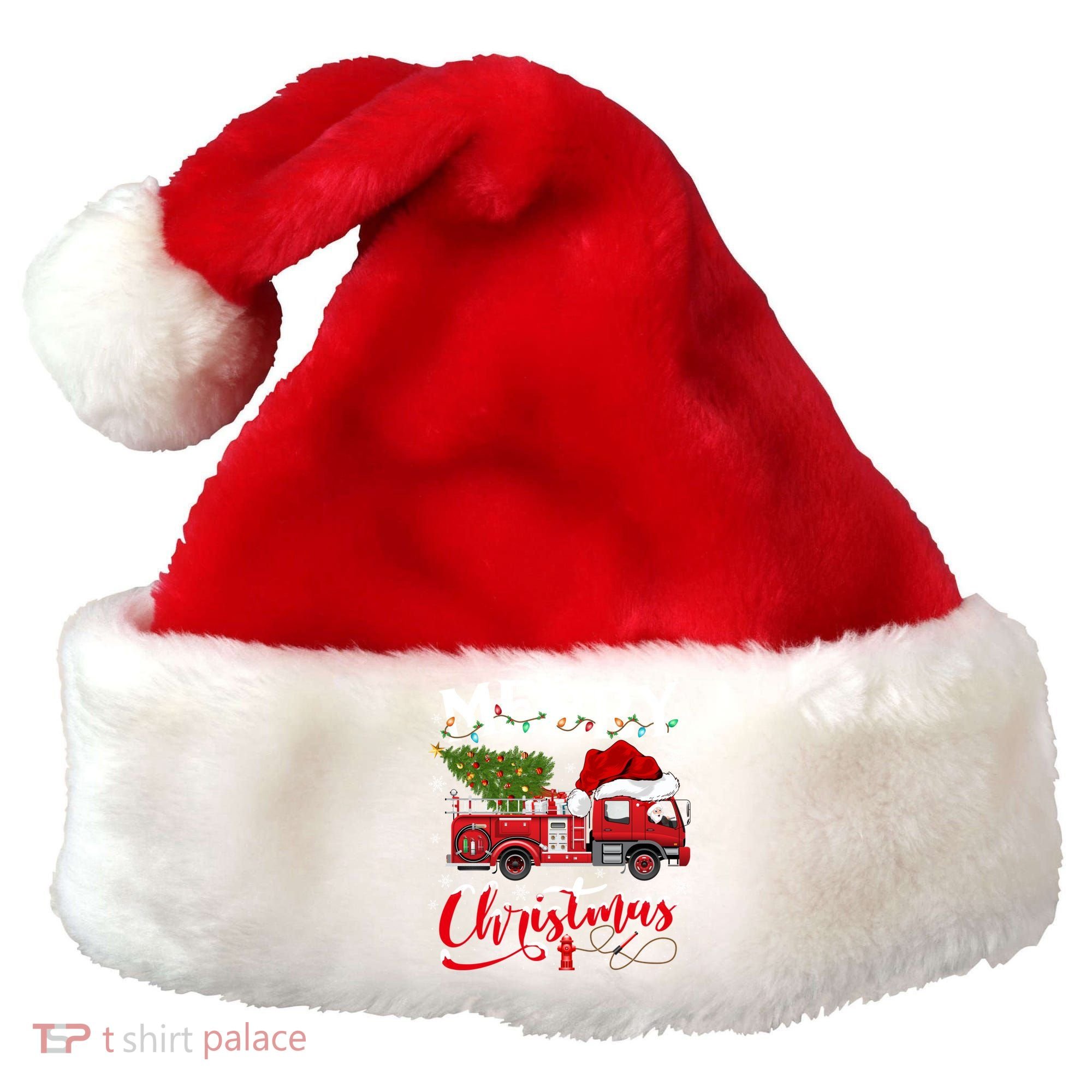 Fire Truck Xmas Tree Fire Firefighter Merry Christmas Gift Santa Hat
