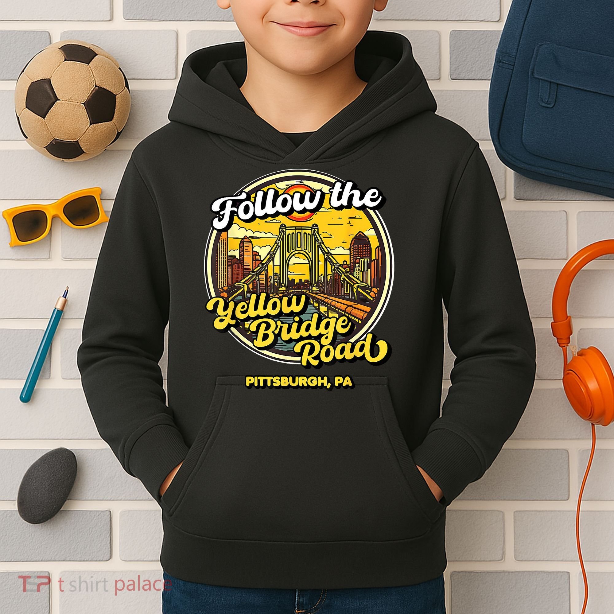 Follow The Yellow Bridge Road Pittsburgh Fan Kids Hoodie