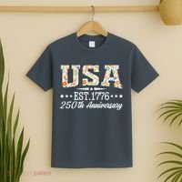 Floral USA 1776 Patriotic 250th Anniversary 250 Years Celebration T-Shirt thumb 2