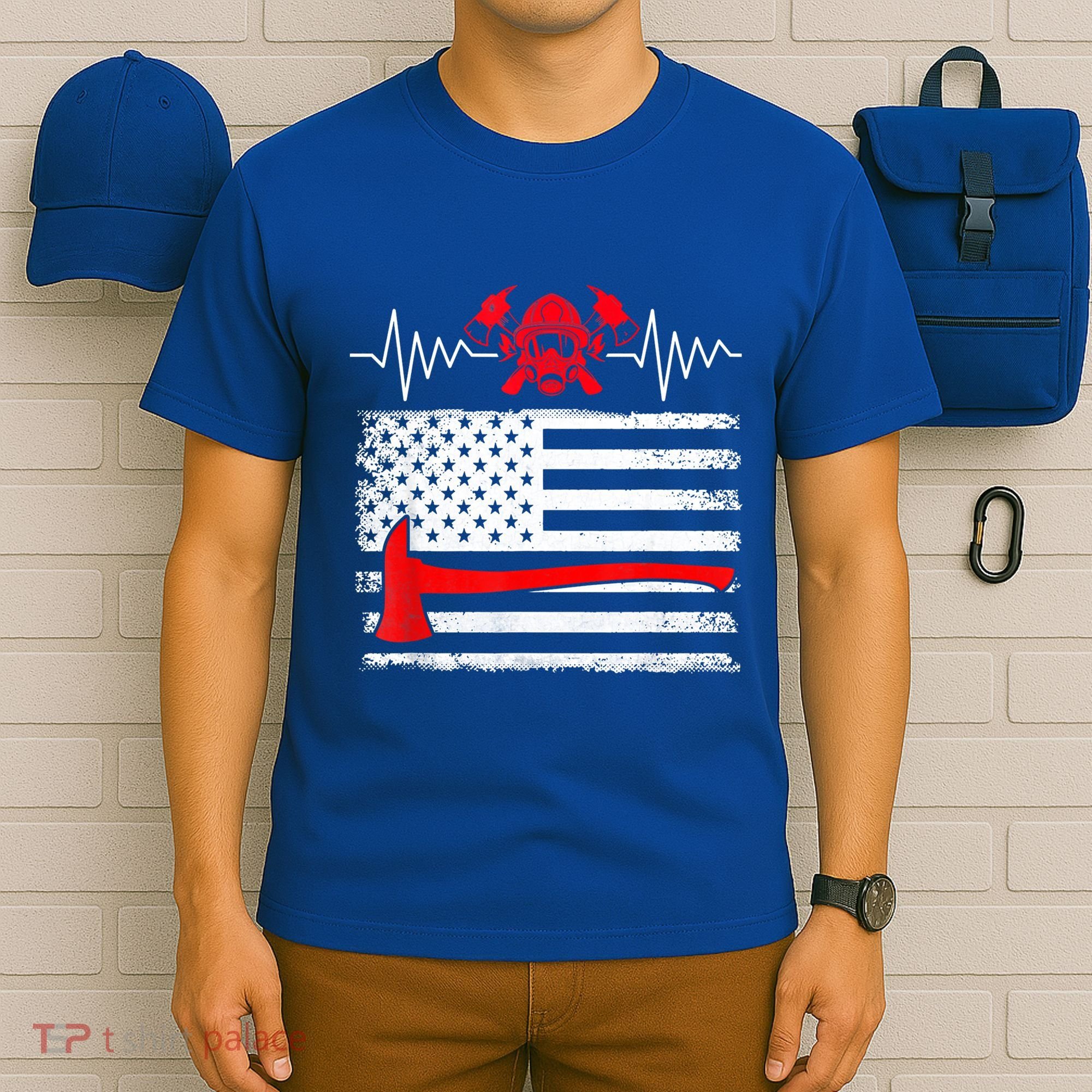 Firefighter Usa American Flag With Wildland Firefighter Hero Cute Gift T-Shirt