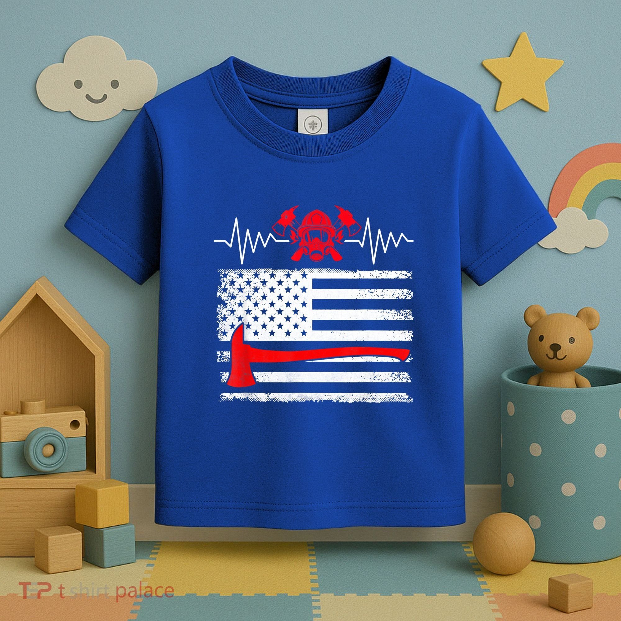 Firefighter Usa American Flag With Wildland Firefighter Hero Cute Gift Toddler T-Shirt