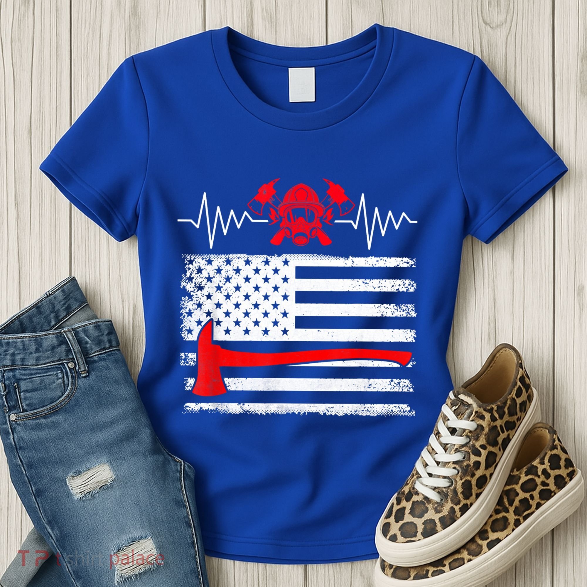Firefighter Usa American Flag With Wildland Firefighter Hero Cute Gift Women's T-Shirt