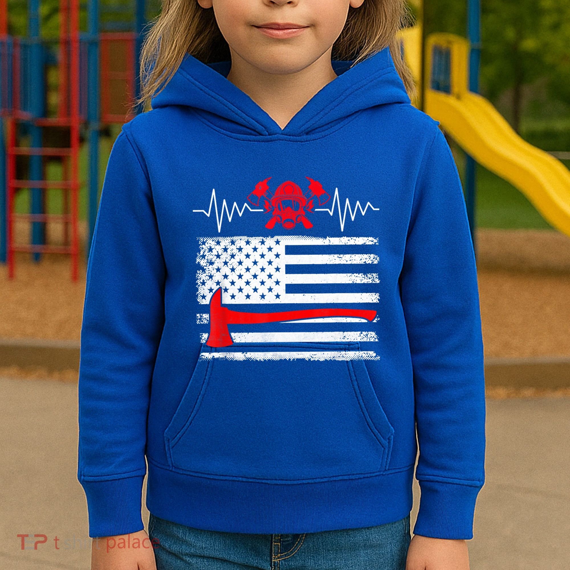Firefighter Usa American Flag With Wildland Firefighter Hero Cute Gift Kids Hoodie