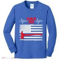 Firefighter Usa American Flag With Wildland Firefighter Hero Cute Gift Kids Long Sleeve Shirt thumb 0