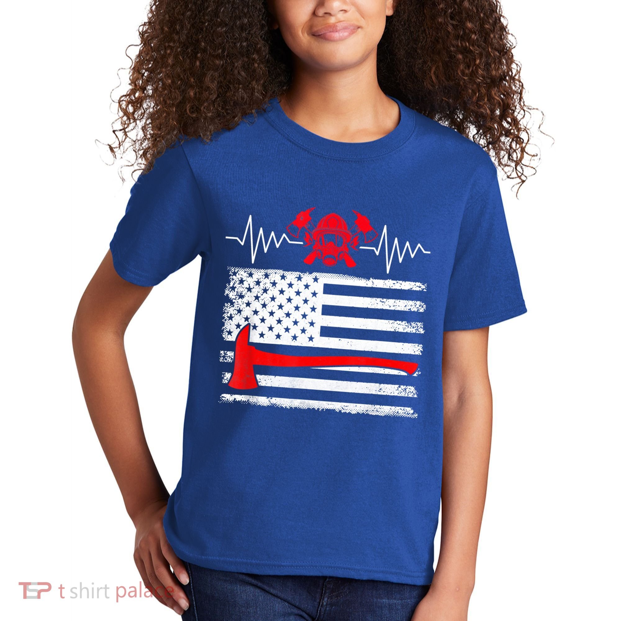 Firefighter Usa American Flag With Wildland Firefighter Hero Cute Gift Kids T-Shirt