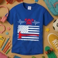 Firefighter Usa American Flag With Wildland Firefighter Hero Cute Gift Kids T-Shirt thumb 3