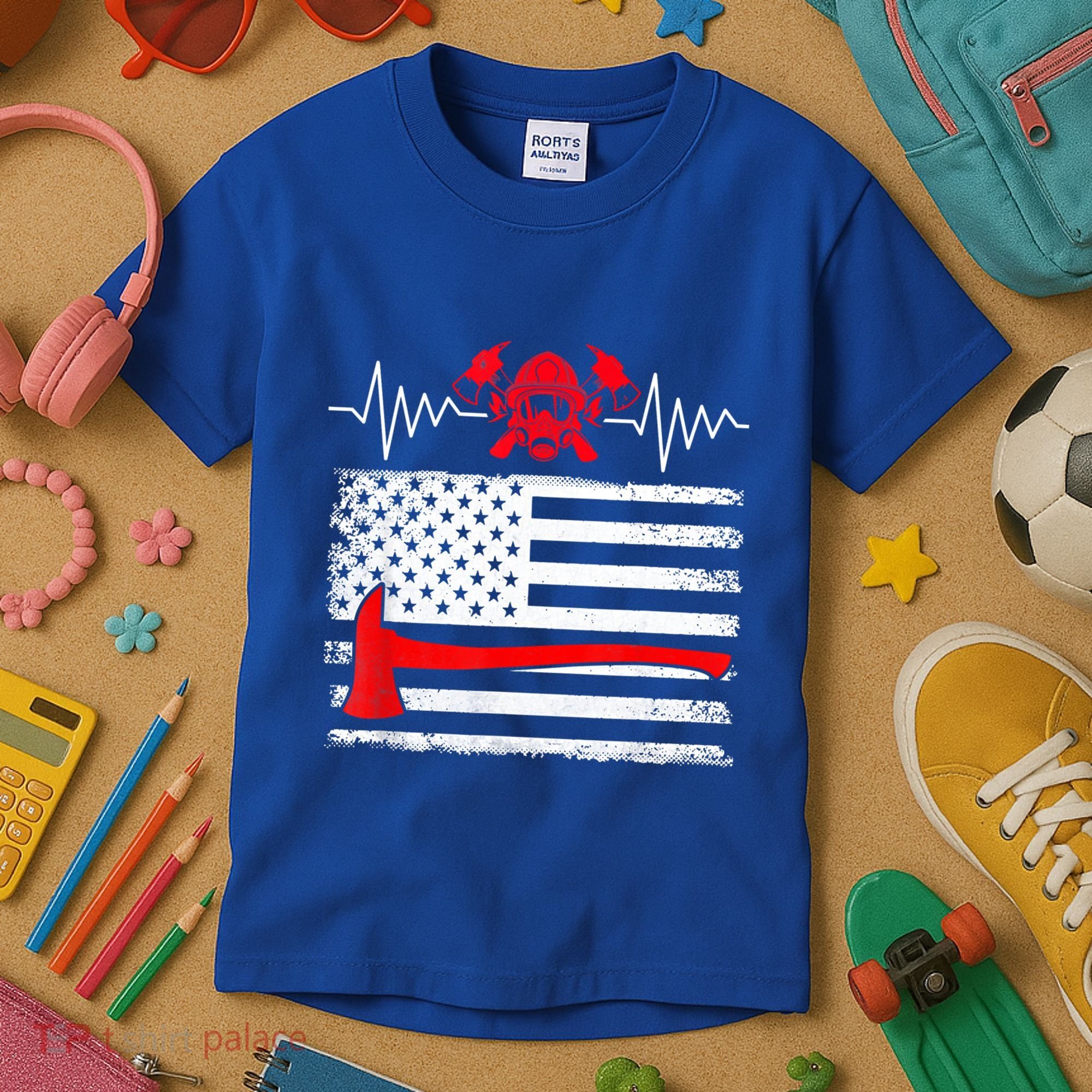 Firefighter Usa American Flag With Wildland Firefighter Hero Cute Gift Kids T-Shirt