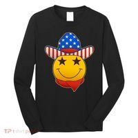 Funny USA American Flag Cowboy Smiley Emoji Long Sleeve Shirt thumb 0