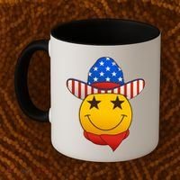 Funny USA American Flag Cowboy Smiley Emoji Coffee Mug thumb 2
