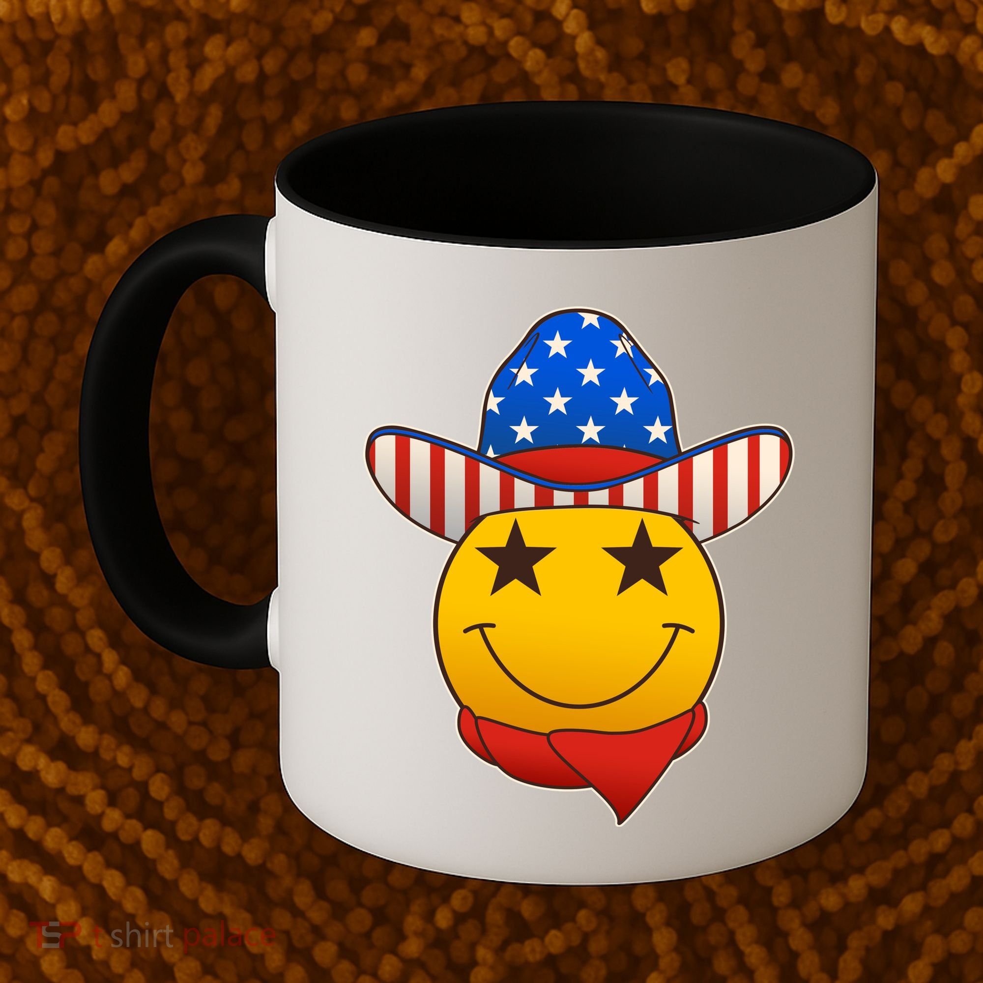 Funny USA American Flag Cowboy Smiley Emoji Coffee Mug
