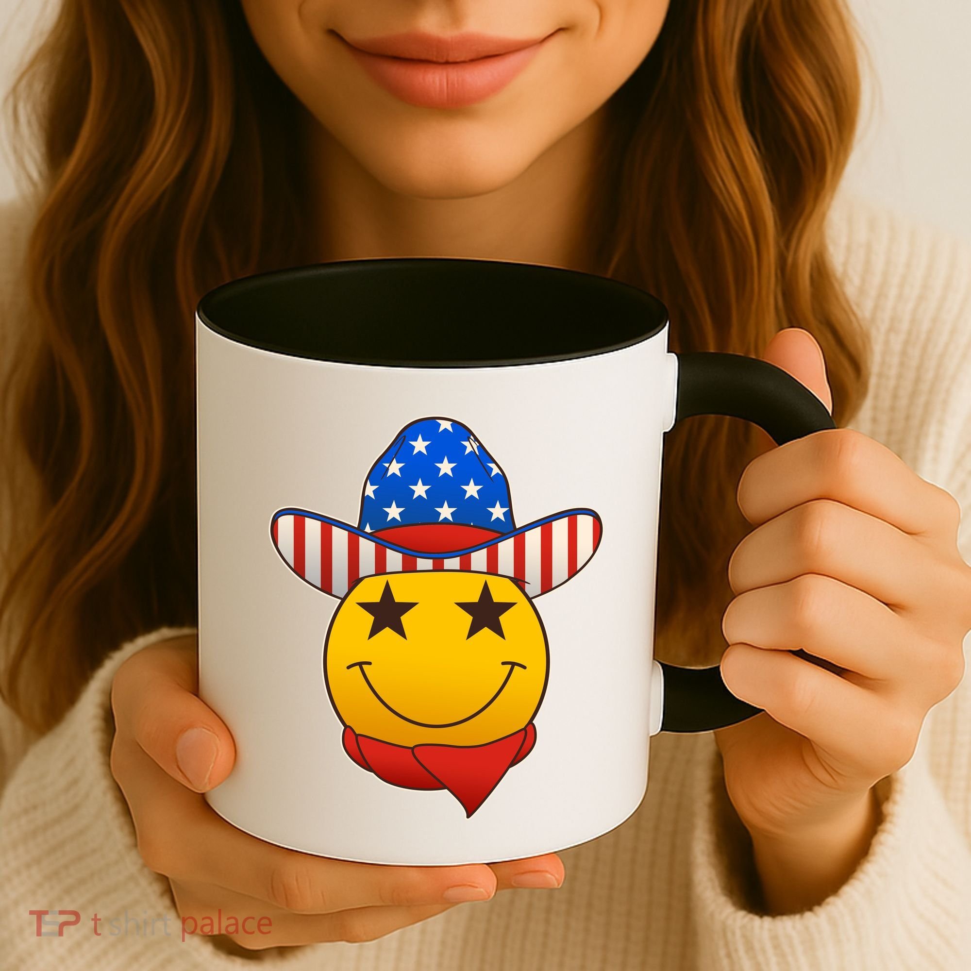 Funny USA American Flag Cowboy Smiley Emoji Coffee Mug