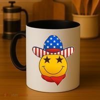 Funny USA American Flag Cowboy Smiley Emoji Coffee Mug thumb 4