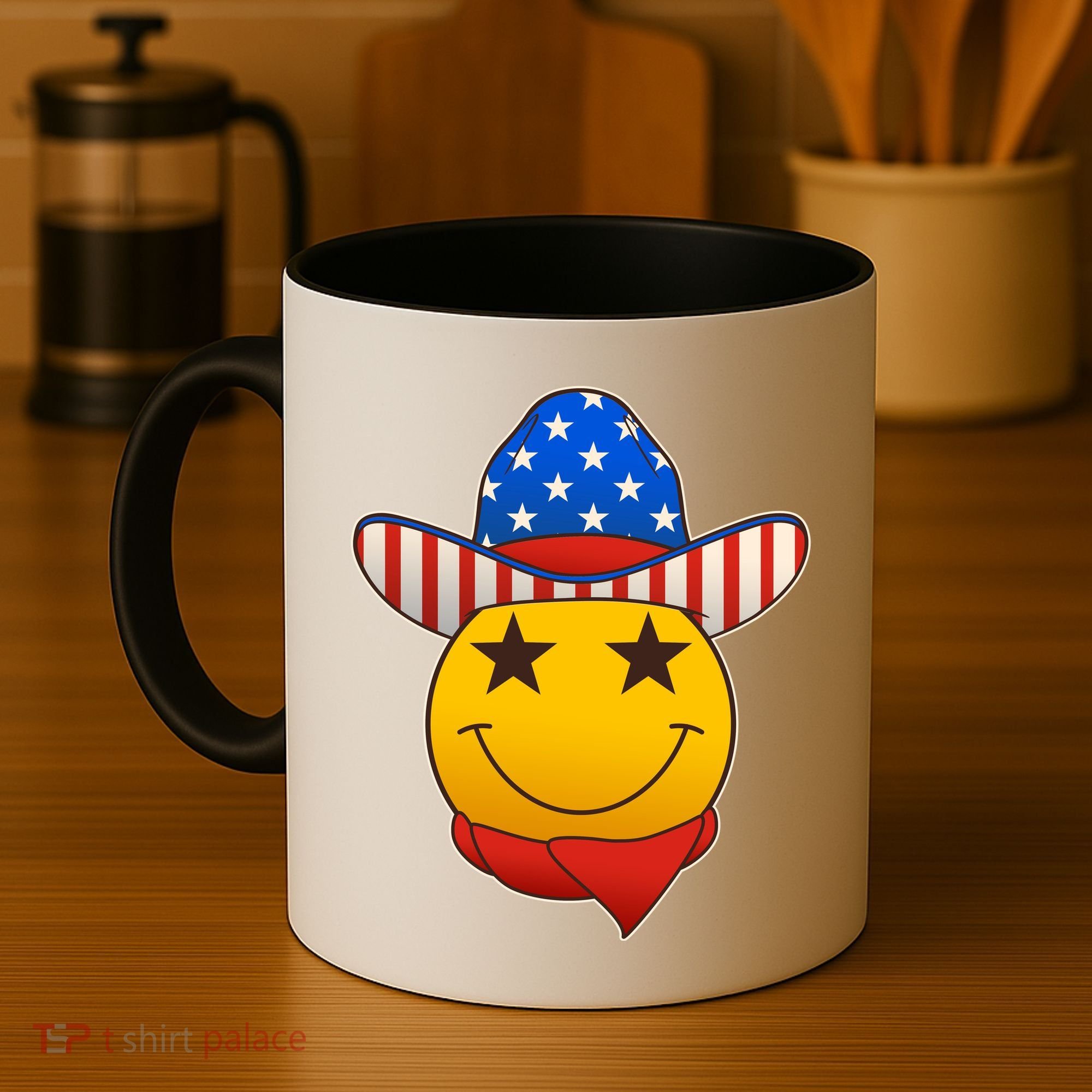 Funny USA American Flag Cowboy Smiley Emoji Coffee Mug