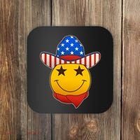 Funny USA American Flag Cowboy Smiley Emoji Coaster thumb 0