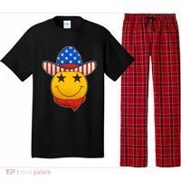 Funny USA American Flag Cowboy Smiley Emoji Pajama Set thumb 0