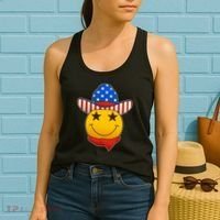 Funny USA American Flag Cowboy Smiley Emoji Women's Tank Top thumb 2