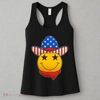 Funny USA American Flag Cowboy Smiley Emoji Women's Tank Top thumb 3