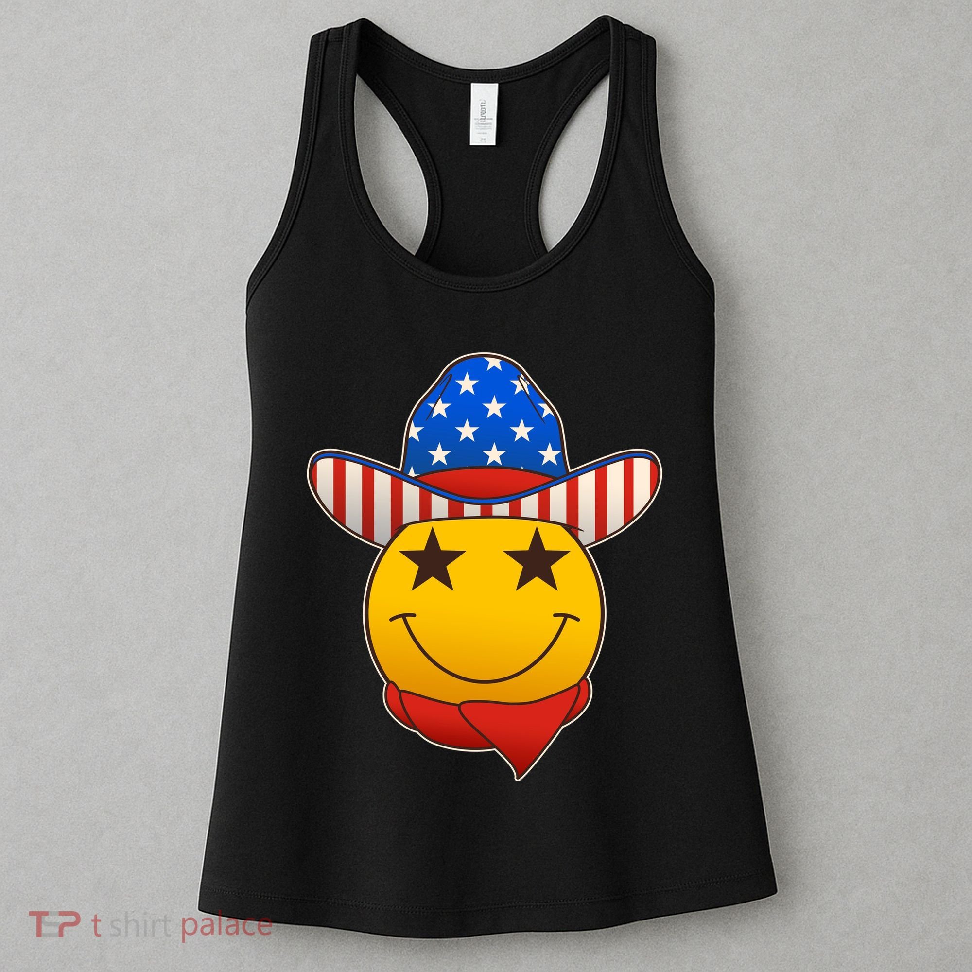 Funny USA American Flag Cowboy Smiley Emoji Women's Tank Top