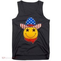Funny USA American Flag Cowboy Smiley Emoji Tank Top thumb 0