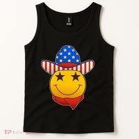 Funny USA American Flag Cowboy Smiley Emoji Tank Top thumb 2
