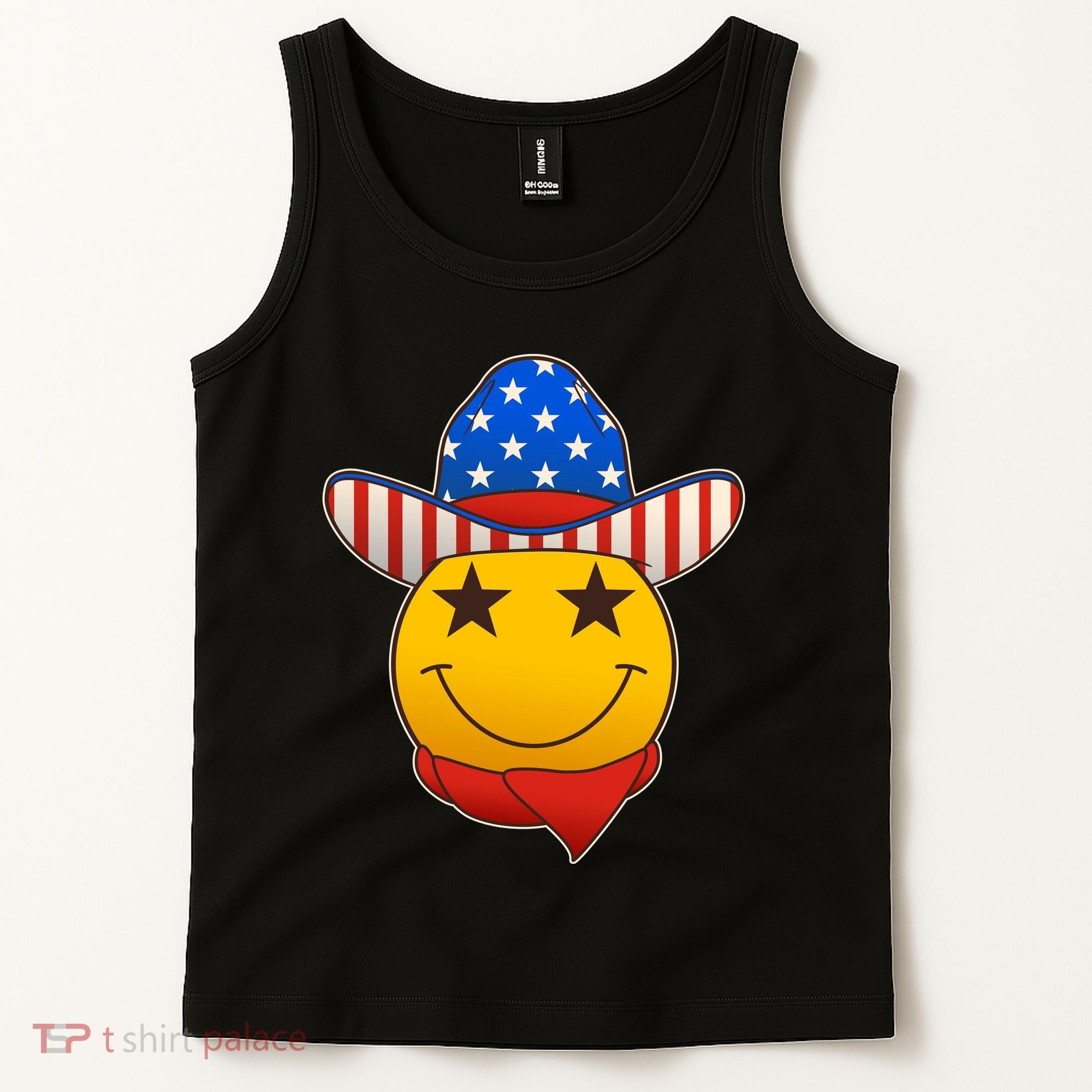 Funny USA American Flag Cowboy Smiley Emoji Tank Top