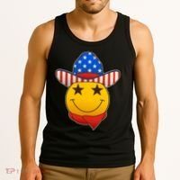 Funny USA American Flag Cowboy Smiley Emoji Tank Top thumb 3