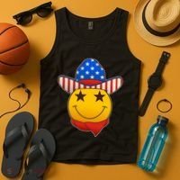 Funny USA American Flag Cowboy Smiley Emoji Tank Top thumb 4