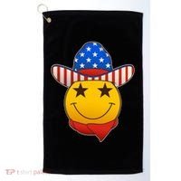 Funny USA American Flag Cowboy Smiley Emoji Golf Towel thumb 0