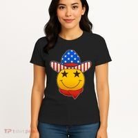 Funny USA American Flag Cowboy Smiley Emoji Women's T-Shirt thumb 4