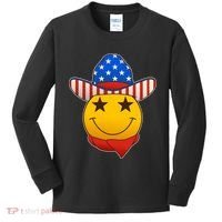 Funny USA American Flag Cowboy Smiley Emoji Kids Long Sleeve Shirt thumb 0