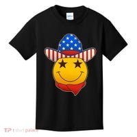 Funny USA American Flag Cowboy Smiley Emoji Kids T-Shirt thumb 0