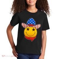 Funny USA American Flag Cowboy Smiley Emoji Kids T-Shirt thumb 2