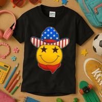 Funny USA American Flag Cowboy Smiley Emoji Kids T-Shirt thumb 3