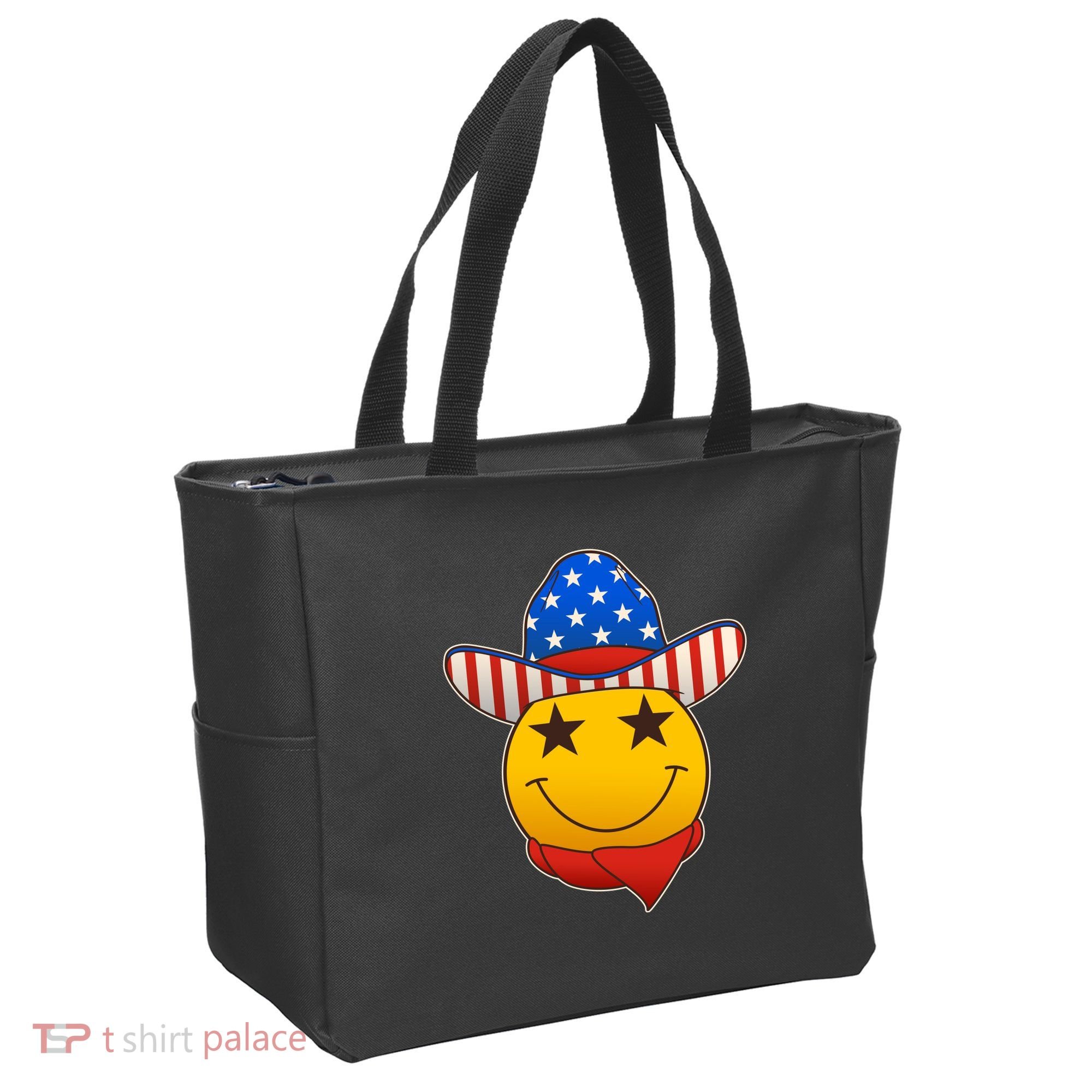 Funny USA American Flag Cowboy Smiley Emoji Tote Bag