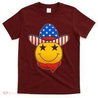Funny USA American Flag Cowboy Smiley Emoji T-Shirt thumb 0