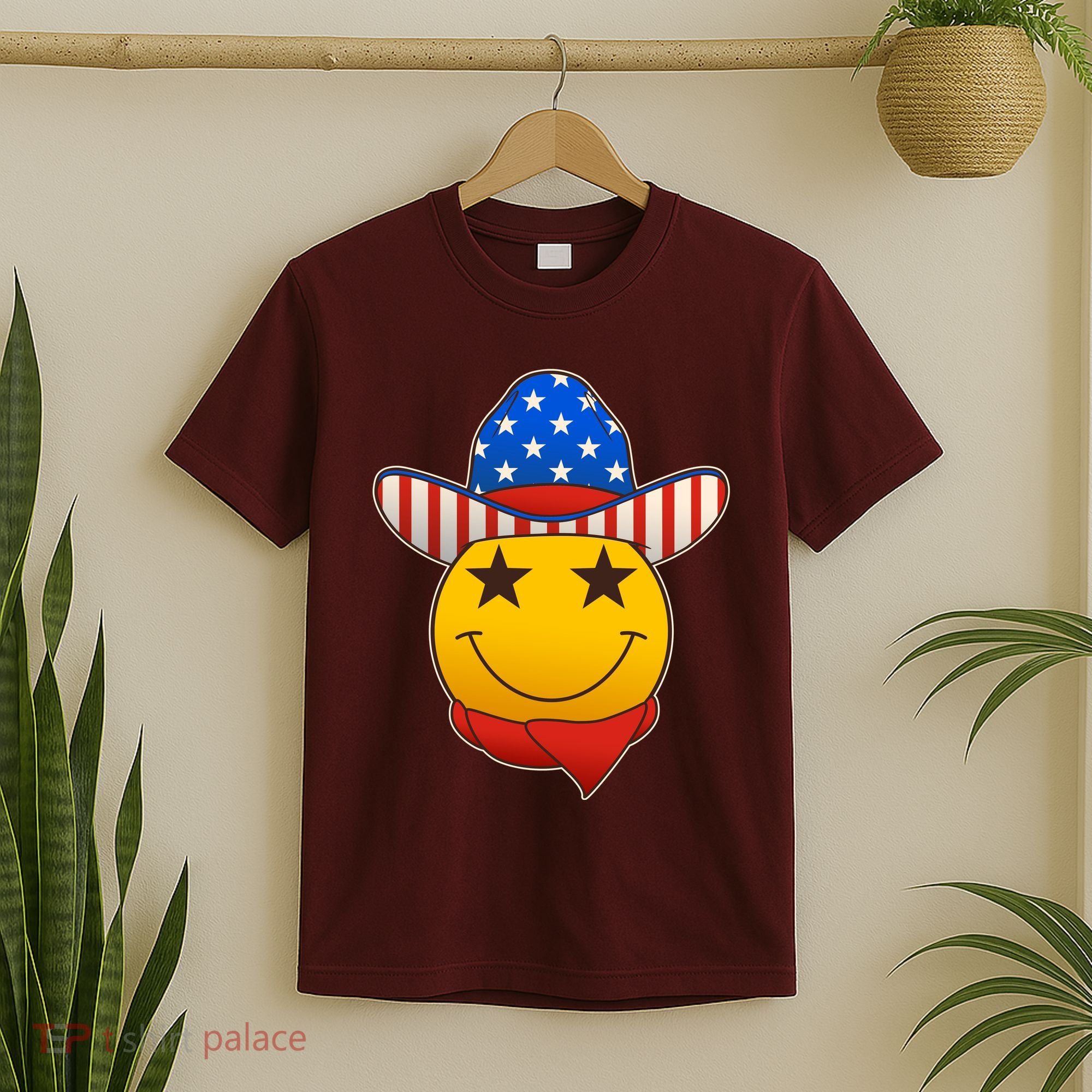 Funny USA American Flag Cowboy Smiley Emoji T-Shirt