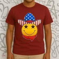Funny USA American Flag Cowboy Smiley Emoji T-Shirt thumb 3