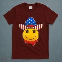 Funny USA American Flag Cowboy Smiley Emoji T-Shirt thumb 5