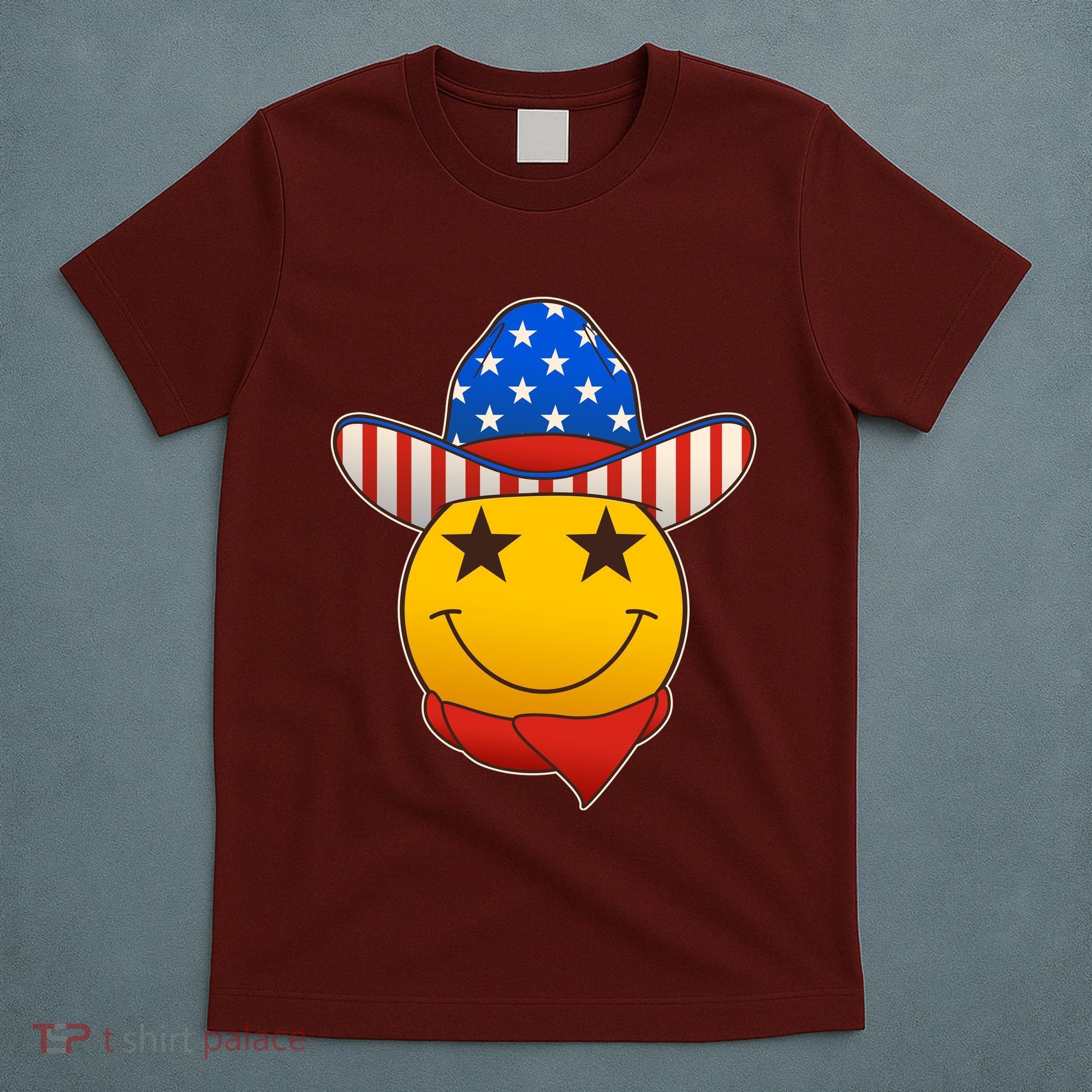 Funny USA American Flag Cowboy Smiley Emoji T-Shirt