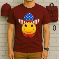 Funny USA American Flag Cowboy Smiley Emoji T-Shirt thumb 6