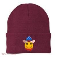 Funny USA American Flag Cowboy Smiley Emoji Beanie thumb 0