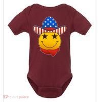Funny USA American Flag Cowboy Smiley Emoji Baby Bodysuit thumb 0