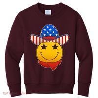 Funny USA American Flag Cowboy Smiley Emoji Kids Sweatshirt thumb 0