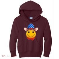 Funny USA American Flag Cowboy Smiley Emoji Kids Hoodie thumb 0