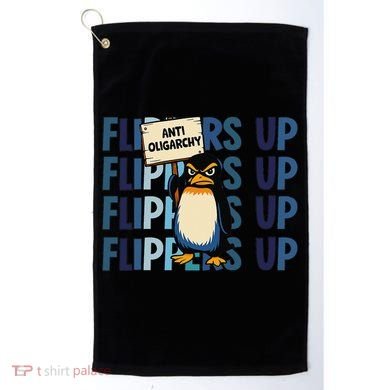 Flippers Up Anti Oligarchy Penguins 8647 Protect Facism Golf Towel