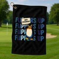 Flippers Up Anti Oligarchy Penguins 8647 Protect Facism Golf Towel thumb 1