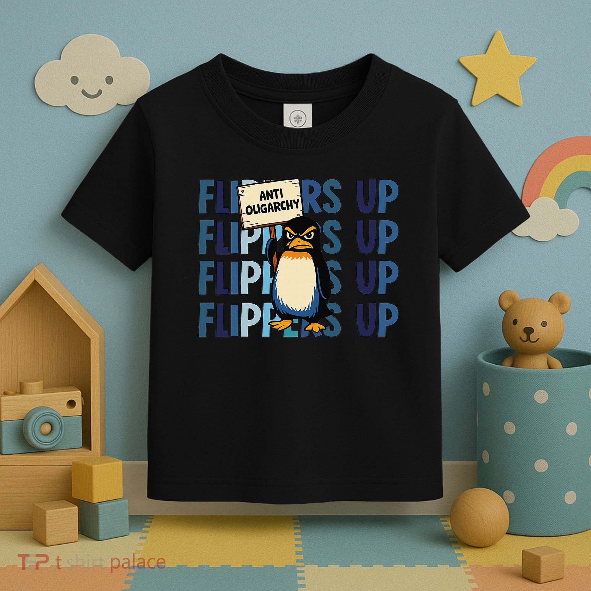 Flippers Up Anti Oligarchy Penguins 8647 Protect Facism Toddler T-Shirt