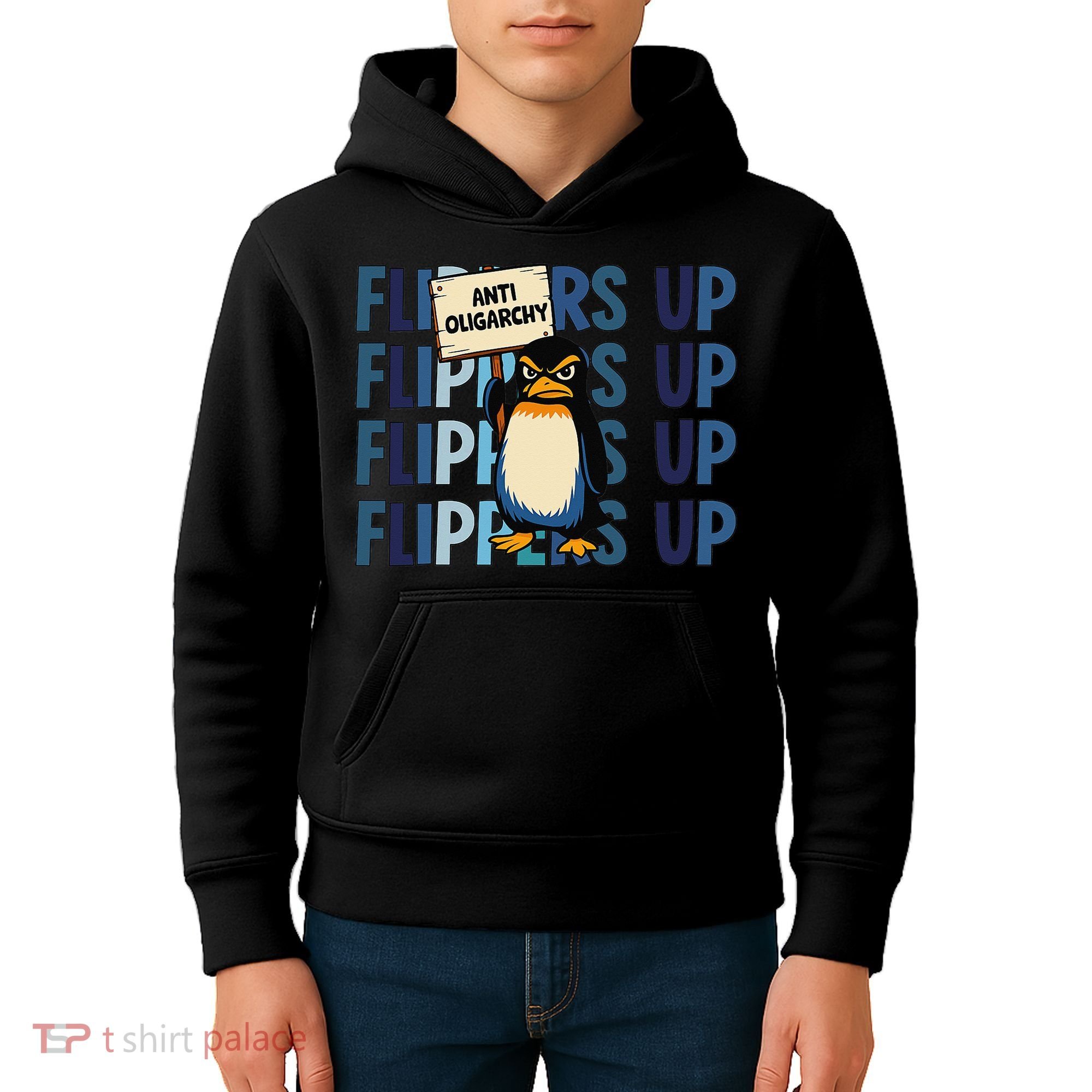 Flippers Up Anti Oligarchy Penguins 8647 Protect Facism Kids Hoodie